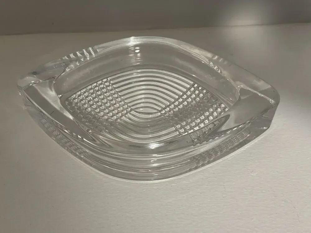 Vintage Art Deco Clear Thick Solid Glass Trinket Dish Ashtray